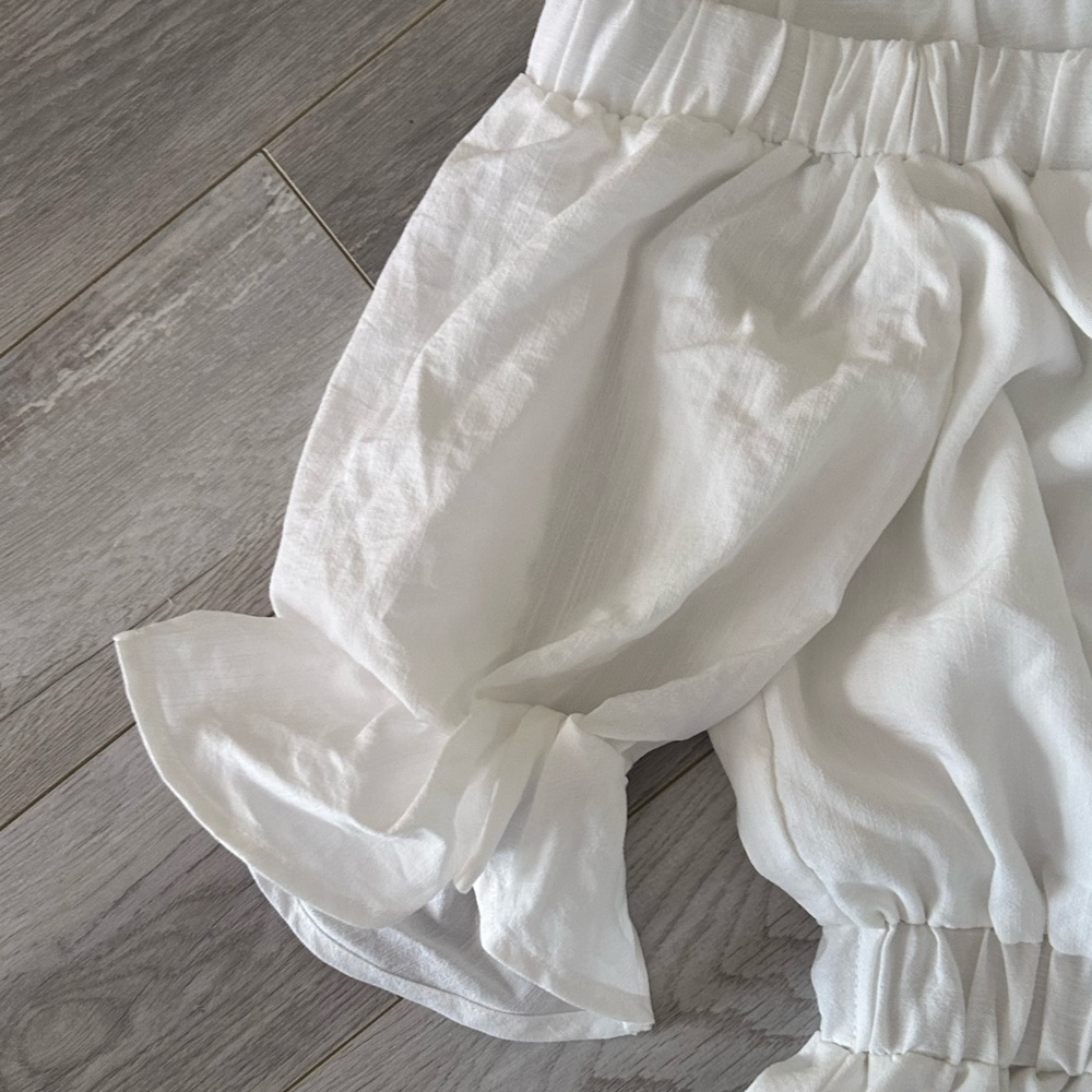 White Off-Shoulder Ruffled Trim Mini Dress - Picture 4 of 6